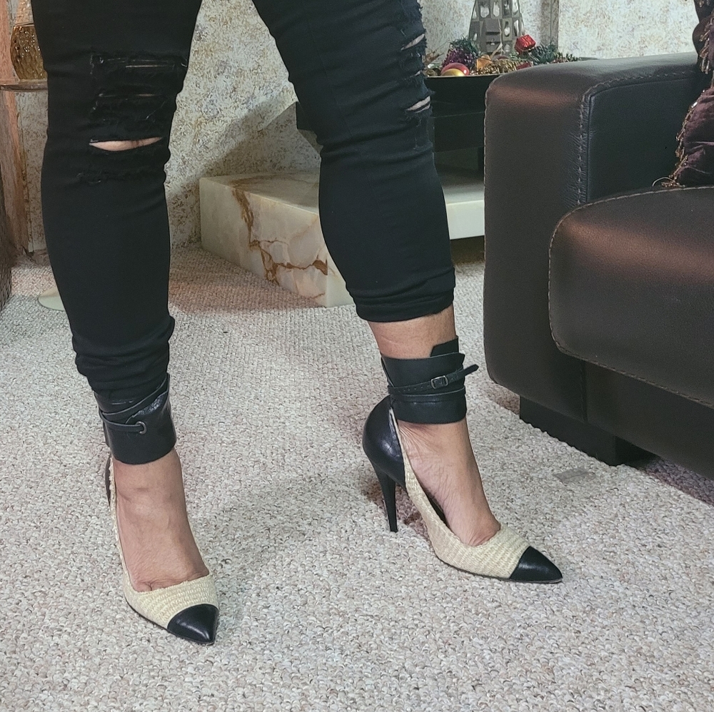 Isabel Marant 40 Black Leather/Beige Tweed - Picture 2 of 5